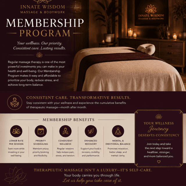 Membership Program at Innate Wisdom Massage and Bodywork in Desoto, TX